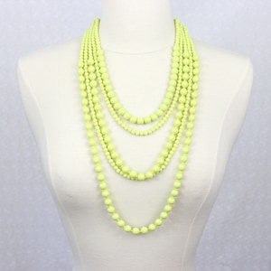 Lime Green Multi Strand Beaded Necklace Statement Necklace Multi Layered Necklace Beaded Necklace