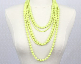 Lime Green Beaded Multi Strand Statement Necklace