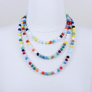 Multi Color Crystal Beaded Necklace: 48&quot; Glass Bead Statement Jewelry