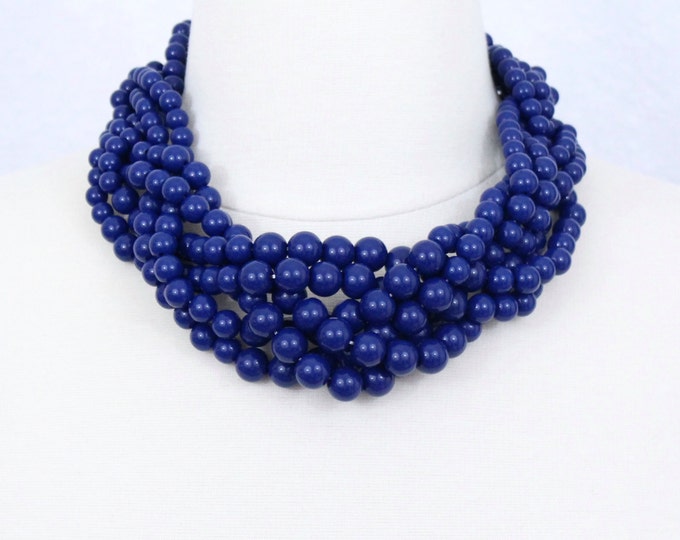 Navy Braided Necklace Beaded Necklace Chunky Statement Necklace Navy Blue Necklace Bride's Maids Jewelry Gift Dark Blue Beaded Necklace