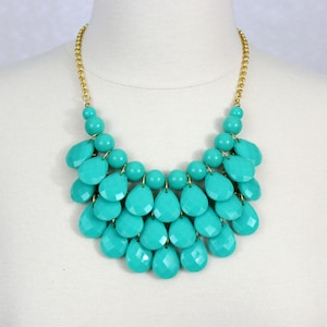 Teal Teardrop Statement Necklace Turquoise Green Bib Necklace Multi Layered Necklace Chunky Necklace