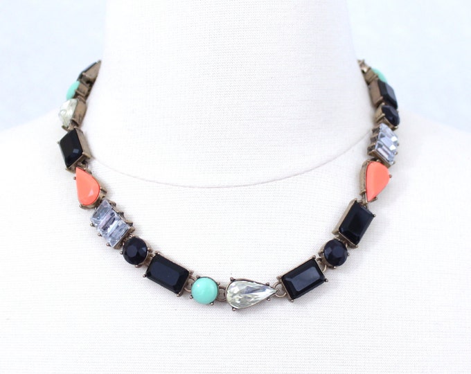 Multi Color Stone Collar Necklace Black Necklace Rhinestone Orange Black Choker Necklace