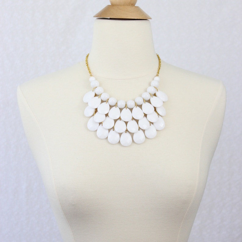 White Tear Drop Necklace Multi Layered Bib Necklace Statement Necklace True White Chunky Necklace White Chunky Necklace image 2