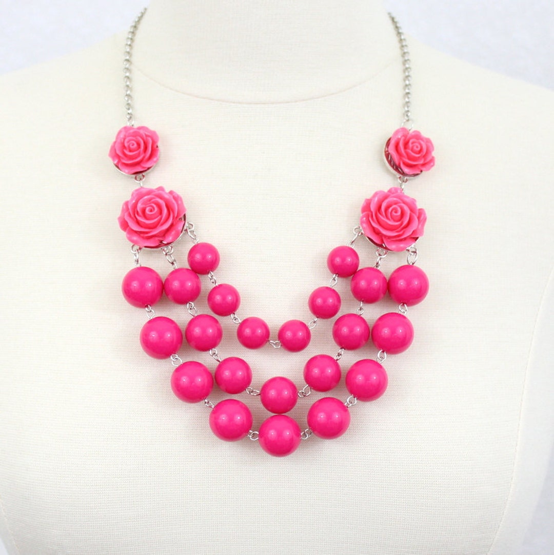 Rose Statement Necklace Multi Strand Bubble Necklace Flower Bib ...