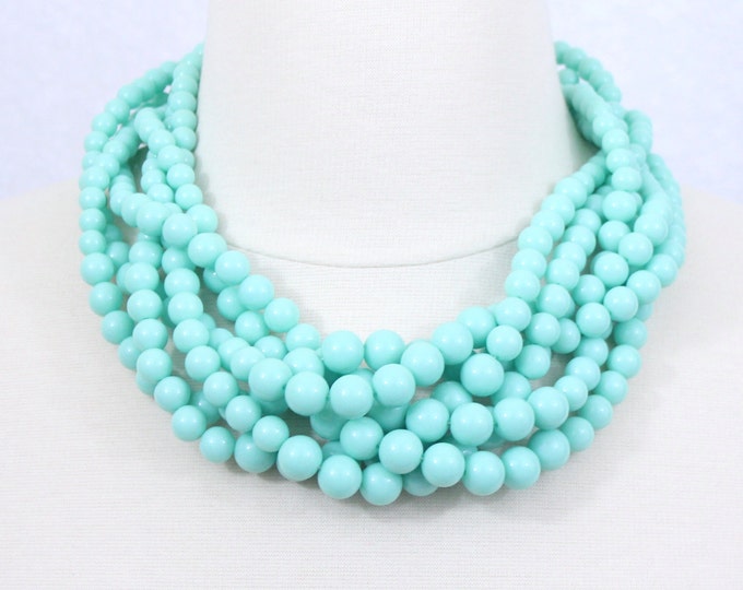 Mint Green Braided Beaded Necklace Twisted Beads Necklace Chunky Necklace Cluster Necklace Statement Necklace Multi Layered Necklace