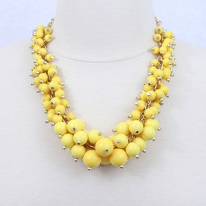 Yellow Cluster Beaded Necklace Statement Necklace Beads Chunky Necklace Bridesmaids Gift Holiday Gift FREE Matching Earrings