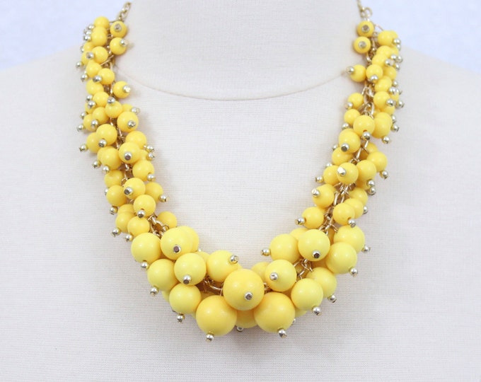 Yellow Cluster Beaded Necklace Statement Necklace Beads Chunky Necklace Bridesmaids Gift Holiday Gift FREE Matching Earrings