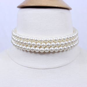 8mm Ivory Glass Pearl Choker: Three-Strand Bridal Necklace