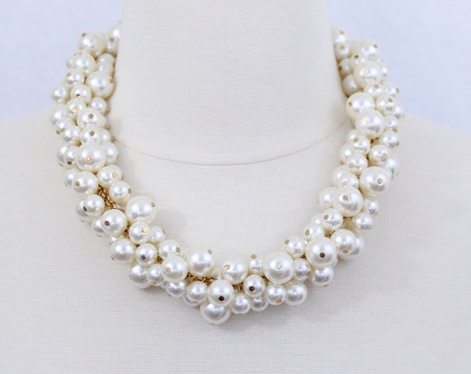 Ivory Cluster Pearl Choker Necklace Bridal Pearl Necklace Chunky Pearl Statement Necklace Brides Maids Jewelry