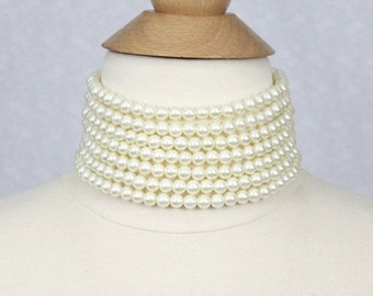 Multi Strand Pearl Choker Ivory White Pearl Choker Seven Strand Pearl Necklace Bridal Pearl Necklace Statement Necklace Wedding Jewelry