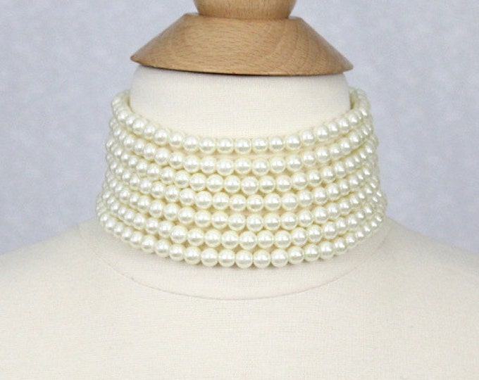 Multi Strand Pearl Choker Ivory White Pearl Choker Seven Strand Pearl Necklace Bridal Pearl Necklace Statement Necklace Wedding Jewelry