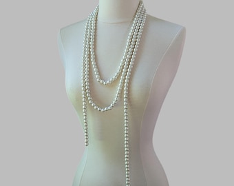 Collar largo de perlas: conjunto de joyería nupcial con perlas de vidrio en capas