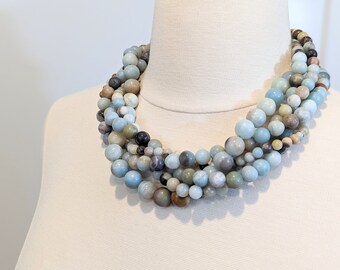 Collar de amazonita: piedra azul gruesa, pendientes gratis