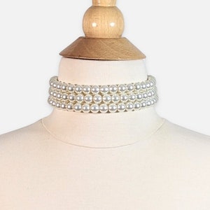 White pearl choker 10mm three layered pearl choker multi strand pearl choker custom pearl choker ivory pearl necklace bridal pearl necklace