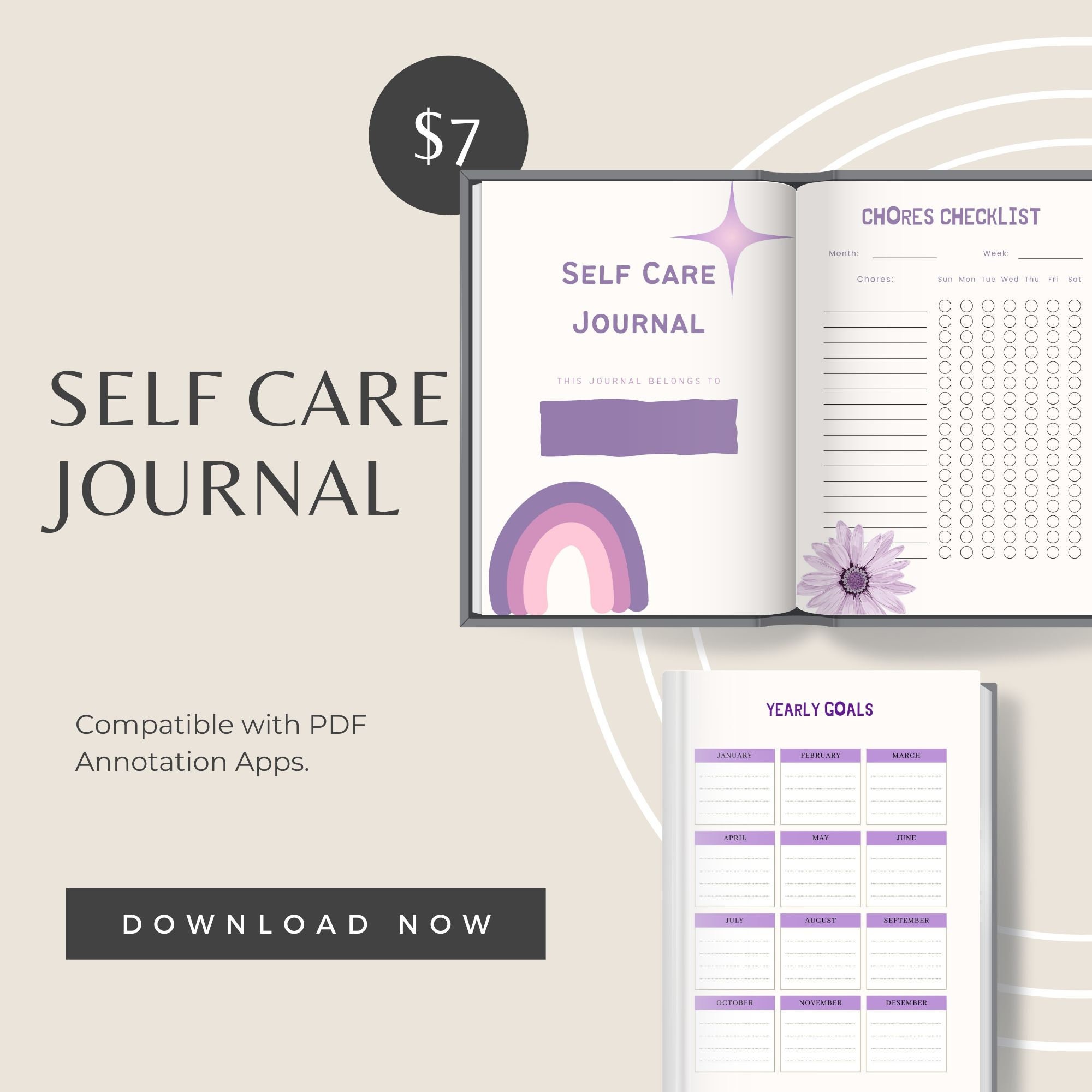 Self Care Journal Digital Planner Undated Digital Planner iPad Planner GoodNotes Daily, Weekly, Monthly Journal