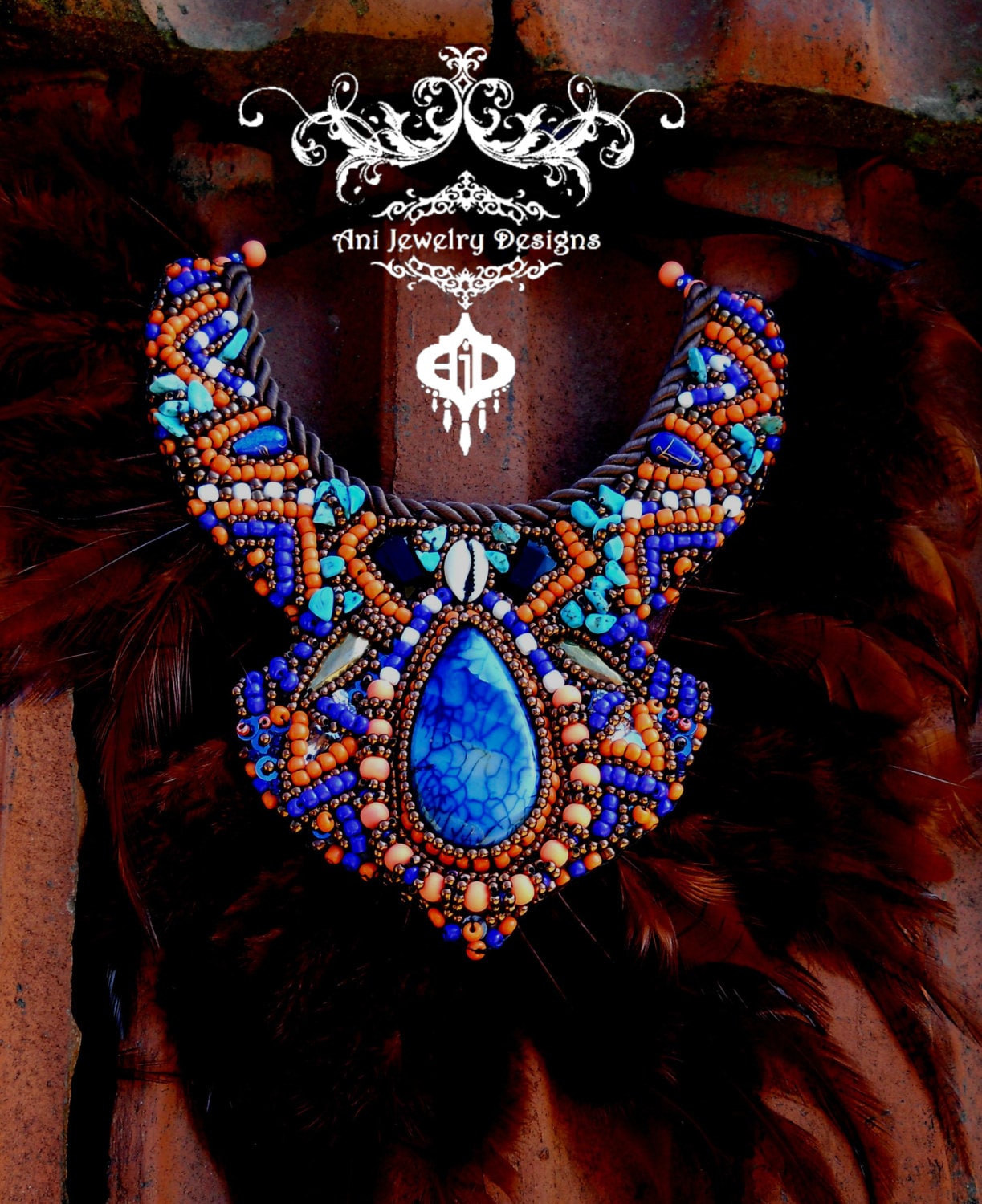 Africa Tribe Native Ethnic Etro Bead Embroidery Necklace Boho Hippie