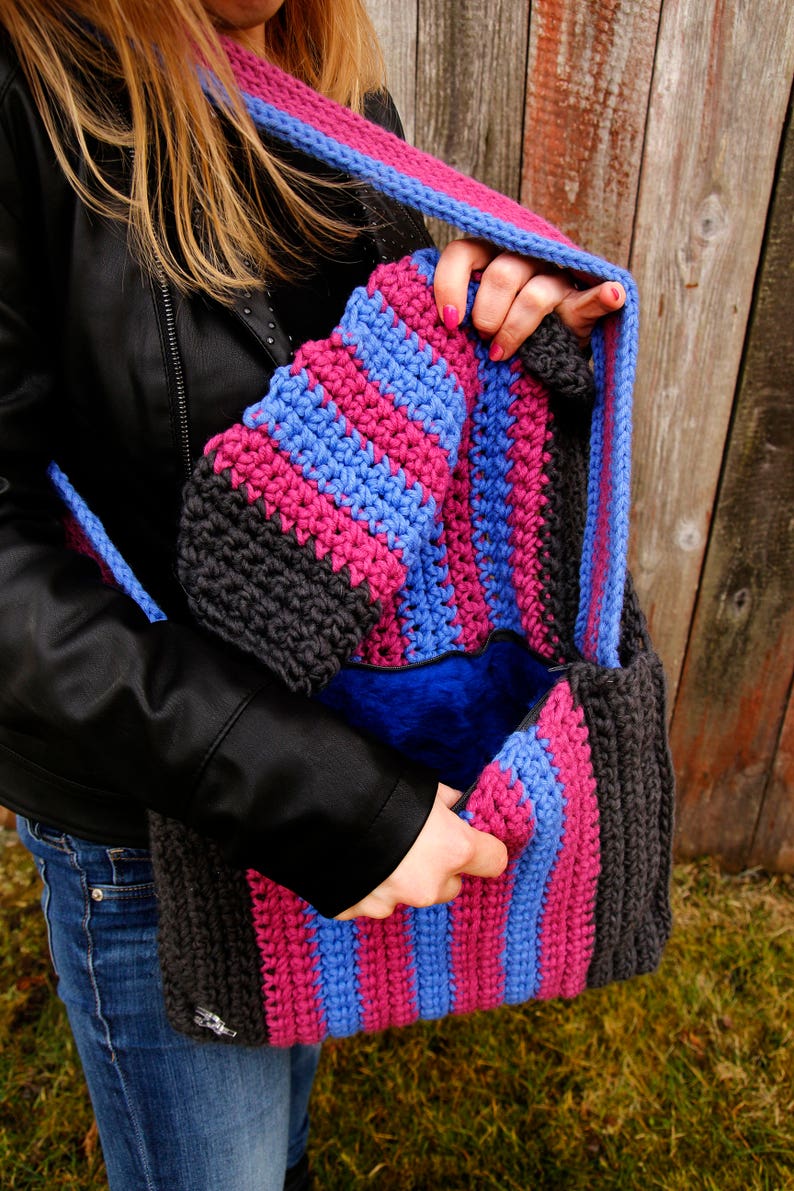 Striped Bag Crossbody Bag Purple and Blue Bag Medium Size Bag Grey Cross Body Bag Gift Under 100 Striped Messenger Bag Grey