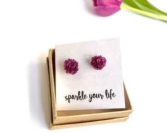 Fuchsia Pink Studs, Spring Gift, Pink Earrings, Pink Wire Earrings, Party Earrings, Sister Gift, Minimalist Studs, Pink Beads Earrings