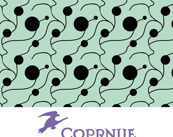 Black Dots and Vines on Mint Green Background, Bold Seamless Repeat Pattern (Digital Download)