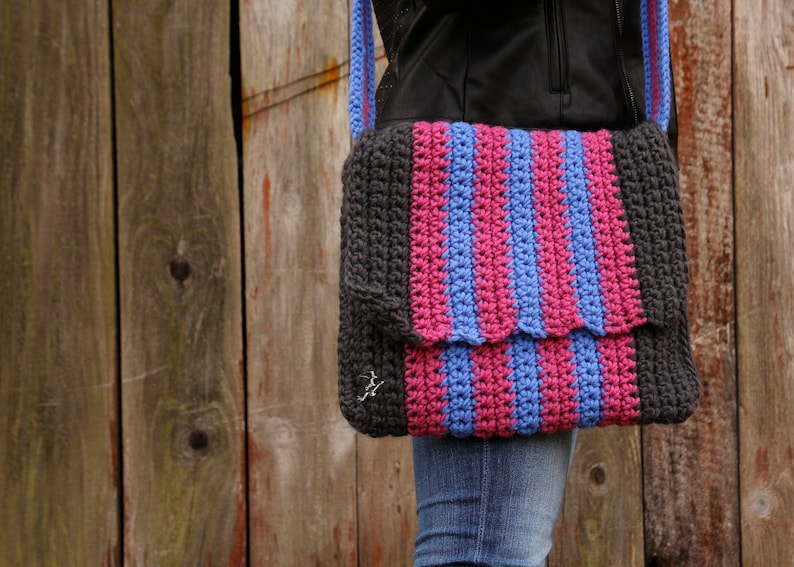 Striped Bag Crossbody Bag Purple and Blue Bag Medium Size Bag Grey Cross Body Bag Gift Under 100 Striped Messenger Bag Grey