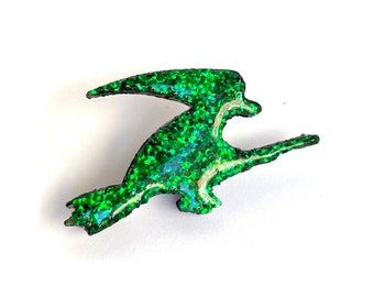 Green witch brooch, Green glitter brooch, 3D print brooch, Gift for her, Biodegradable brooch
