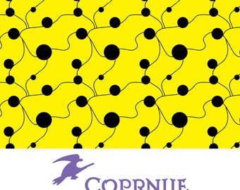 Black Dots and Vines on Yellow Background, Bold Seamless Repeat Pattern (Digital Download)