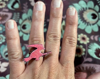 Pink witch ring, Pink glitter ring, 3D print ring, Gift for her, Biodegradable ring, Bold statement ring