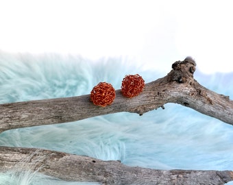 Orange Studs, Autumn Gift, Orange Earrings, Orange Wire Earrings, Party Earrings, Sister Gift, Minimalist Studs