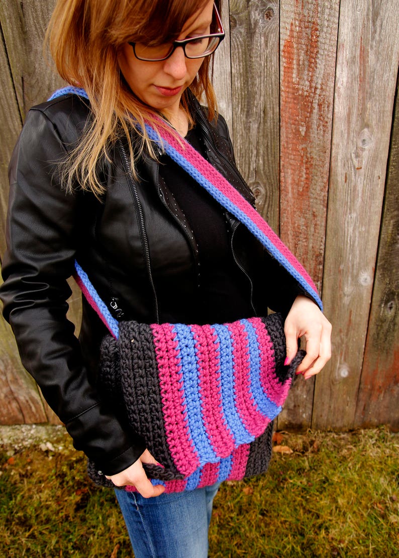 Striped Bag Crossbody Bag Purple and Blue Bag Medium Size Bag Grey Cross Body Bag Gift Under 100 Striped Messenger Bag Grey