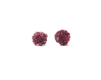 Dark Red Studs, Autumn Gift, Burgundy Red Earrings, Red Wire Earrings, Party Earrings, Sister Gift, Minimalist Studs, Personalised Tag