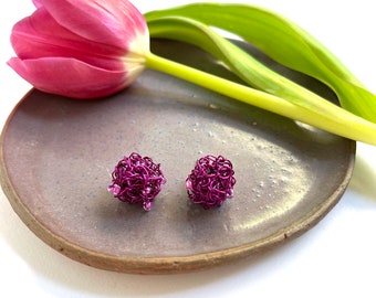 Purple Studs, Spring Gift, Purple Earrings, Purple Wire Earrings, Party Earrings, Sister Gift, Minimalist Studs, Purple Beads Earrings