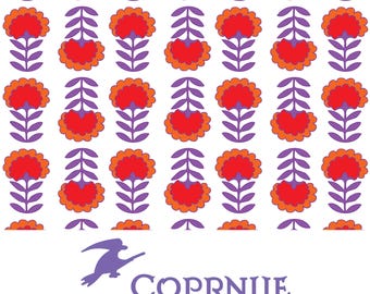 Retro Floral Seamless Pattern, Simple Flower Repeat, Bold Botanical Design (Digital Download)