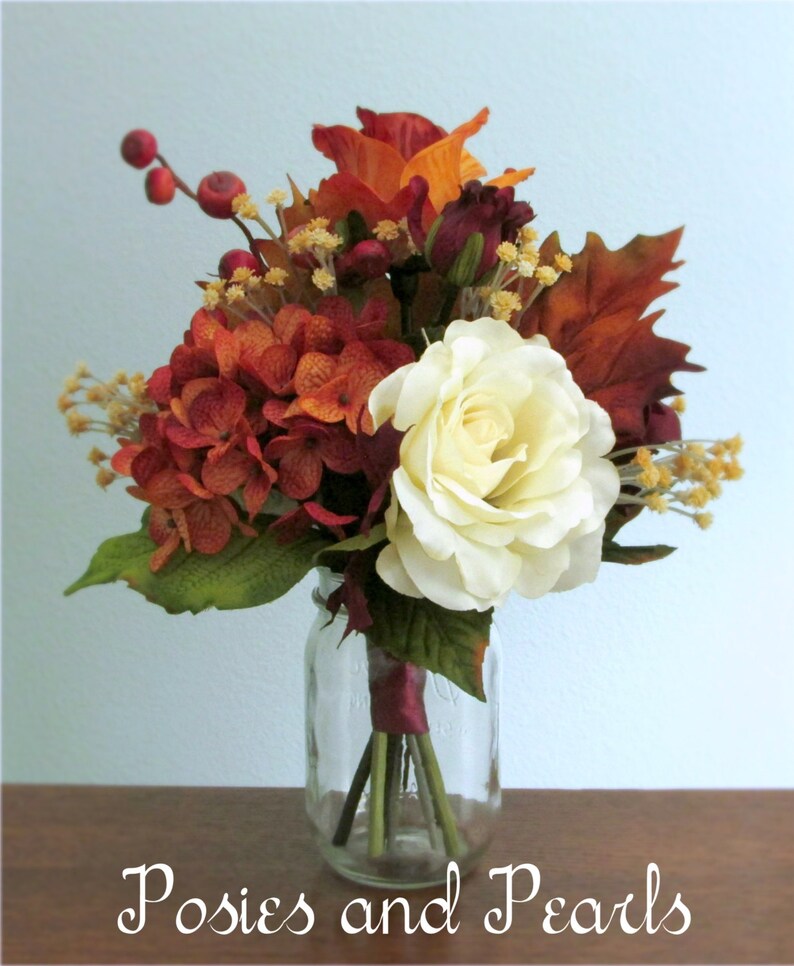 Fall Silk Flower Centerpiece Bouquet Hydrangea Roses Etsy