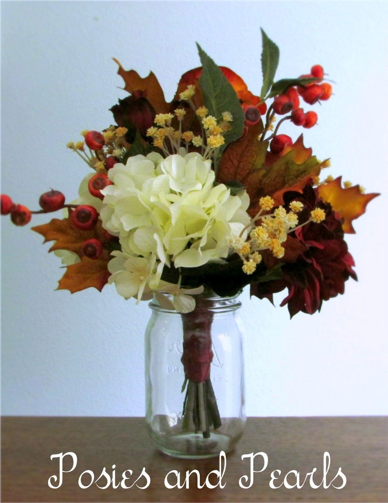 Fall Silk Flower Centerpiece Bouquet Hydrangea Roses Etsy