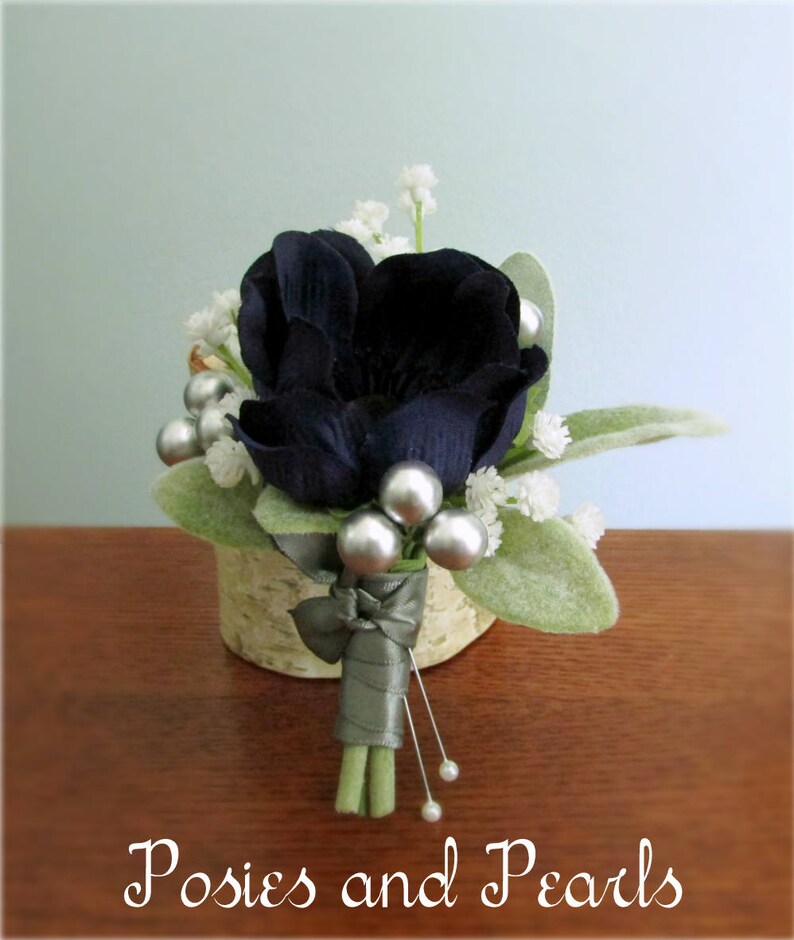 White Navy Blue Grey Silk Flower Wedding Bouquet Roses Etsy