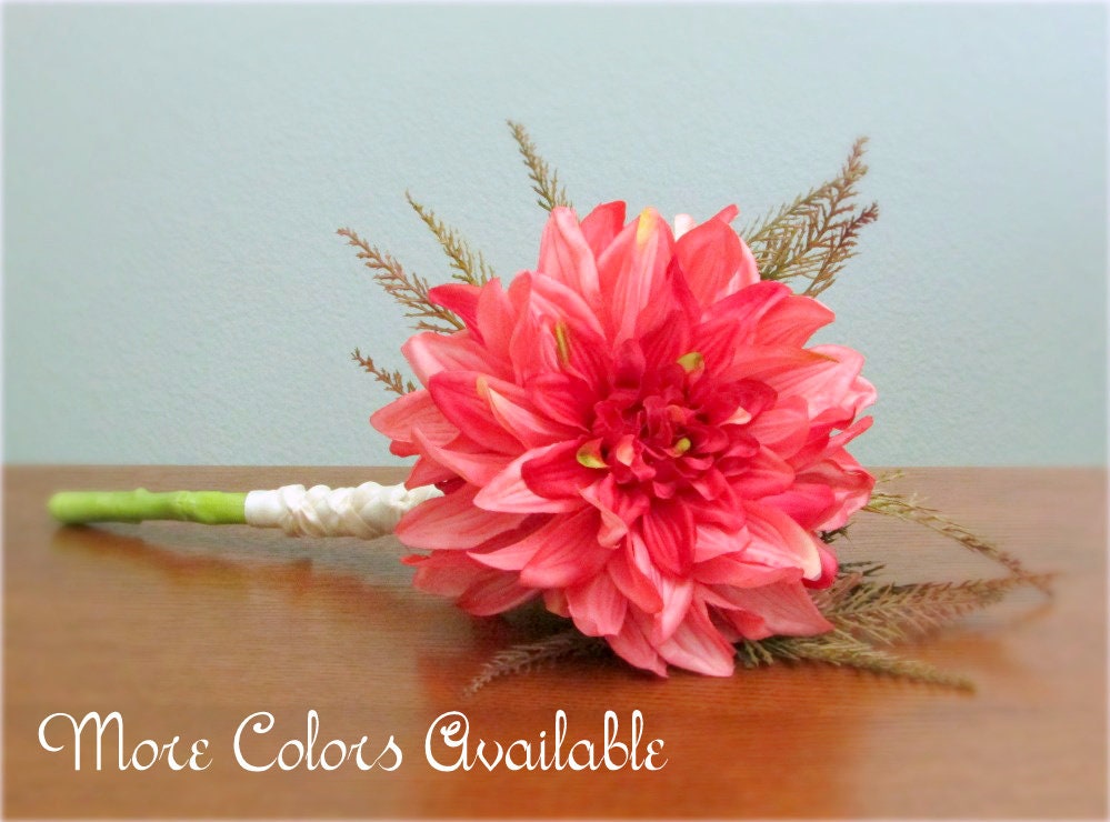 Single Stem Silk Dahlia Bouquet Bridal Bridesmaid Burnt Etsy