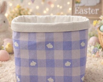 Easter Bunny Gingham Storage Basket with Rabbit Pattern