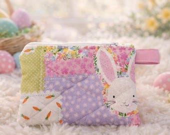 Easter Patchwork Bunny Quilted Keychain Wallet