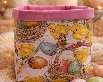 Easter Fabric Storage Basket with Chicks & Eggs