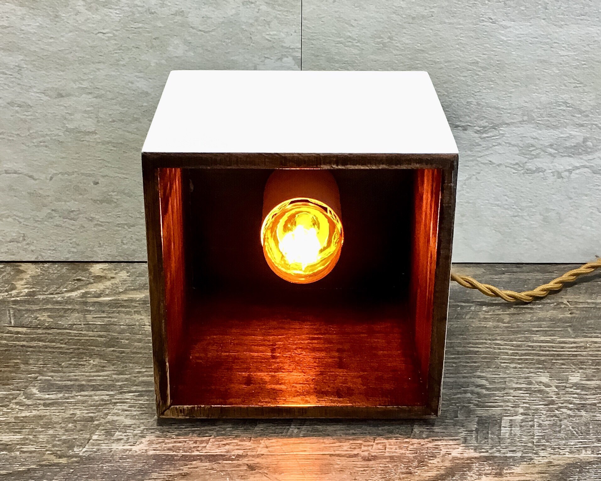 Shadow Box Lamp Mid Century Modern Lamp Wood Lamp Cube Lamp Etsy