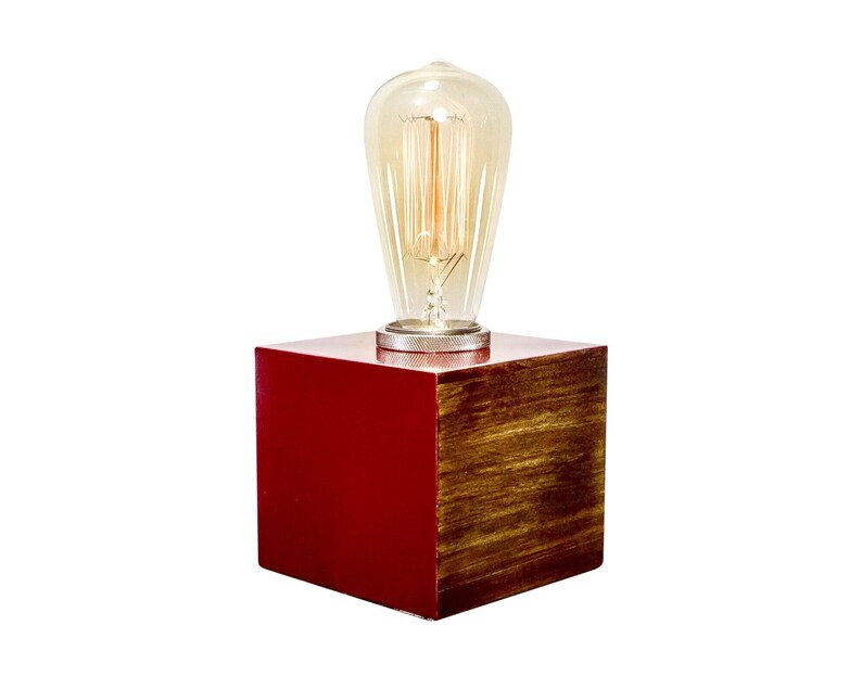 Wood Edison Lamp Cube Steampunk Table Image 0