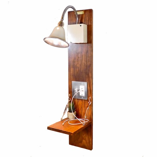 Floating Nightstand With Industrial Gooseneck Light and USB Etsy