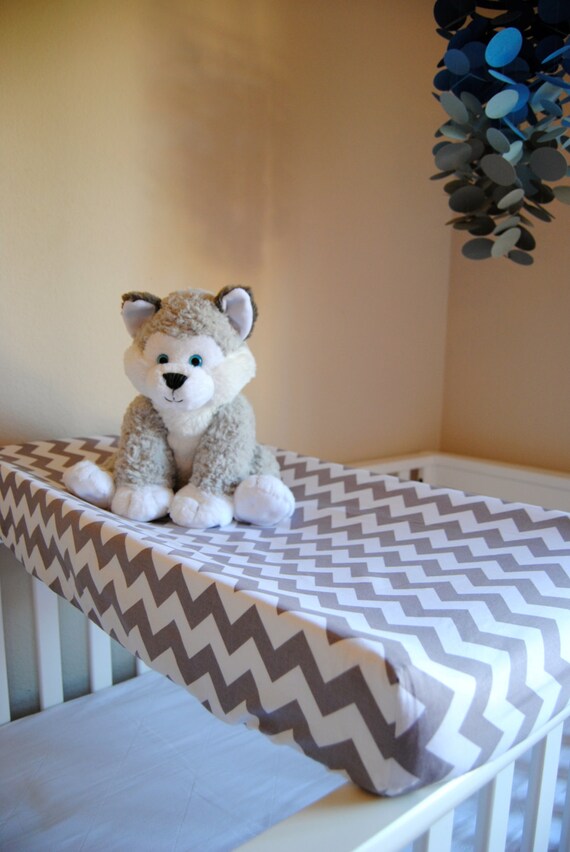 Items similar to Grey and White Chevron Changing Pad Cover on Etsy