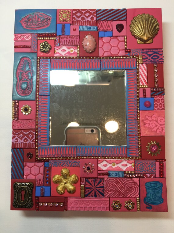 Red Mosaic Mirror Frame