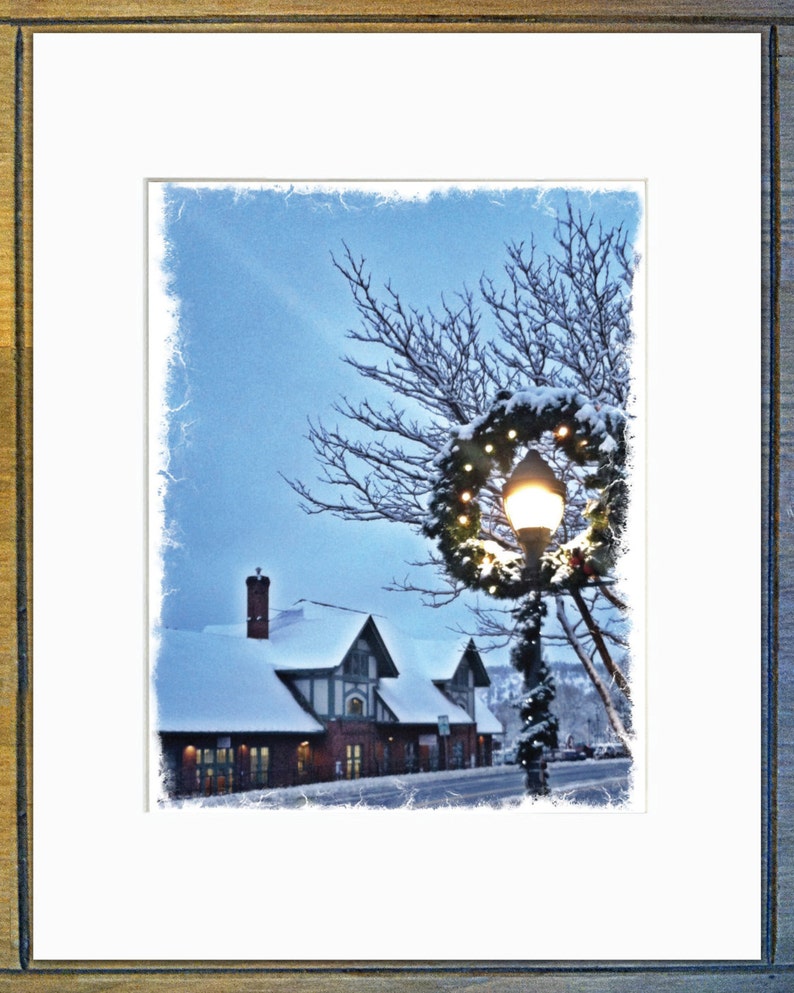 White Matted Print Holiday Wreath Downtown