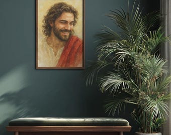 Watercolor Jesus Christ Smiling Art Print | Christian Wall Decor (Digital Download)