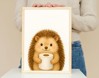 Funny Hedgehog Bathroom Art Print – Animal Illustration (Digital Download)