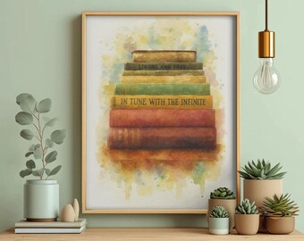 Watercolor Stack of Books Print | Book Lover Wall Art (Digital Download)