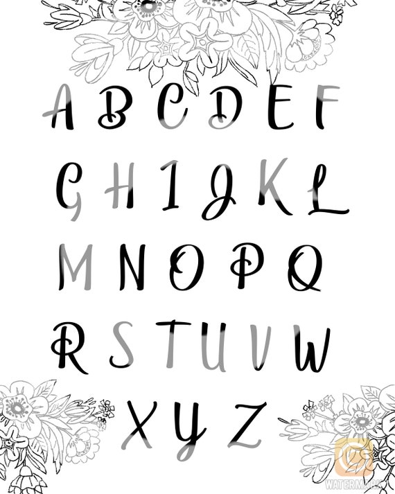 Black And White Alphabet Print, Digital Alphabet Print, Nursery.