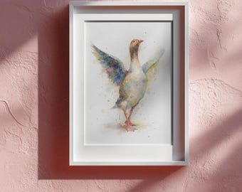 Watercolor Goose Wall Art Print, Silly Goose (Digital Download)
